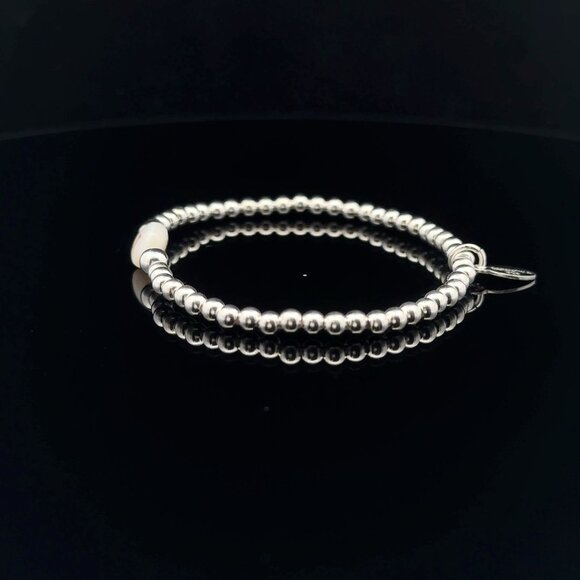 925 Sterling Silver Beaded Stretch Stacking Bracelet MOP Letter Initial N - Picture 6 of 6